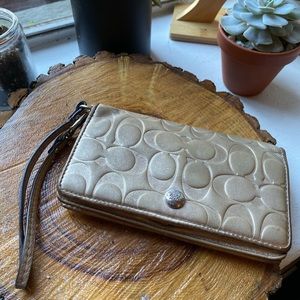 Coach Gold Embossed Signature Wristlet Wallet